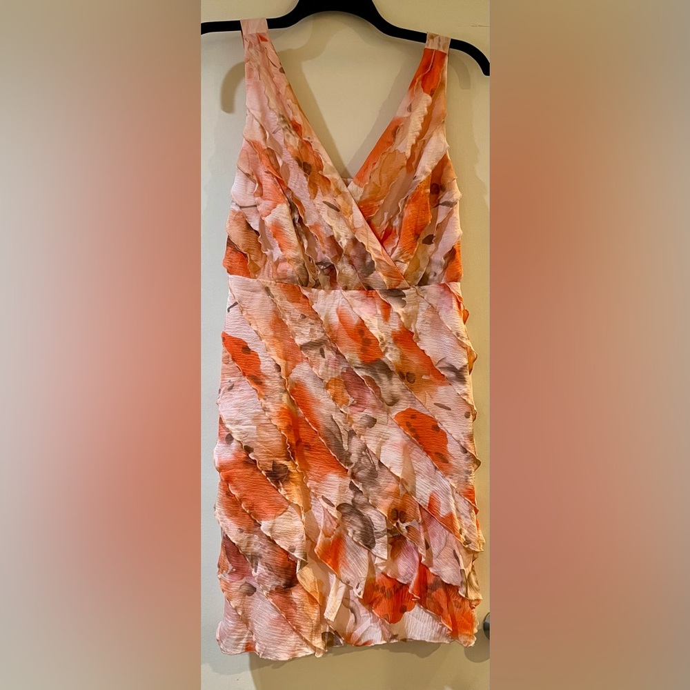 ANN TAYLOR Coral/Cream 100% Silk Layered Cascading Ruffled Dress Women Size: 10